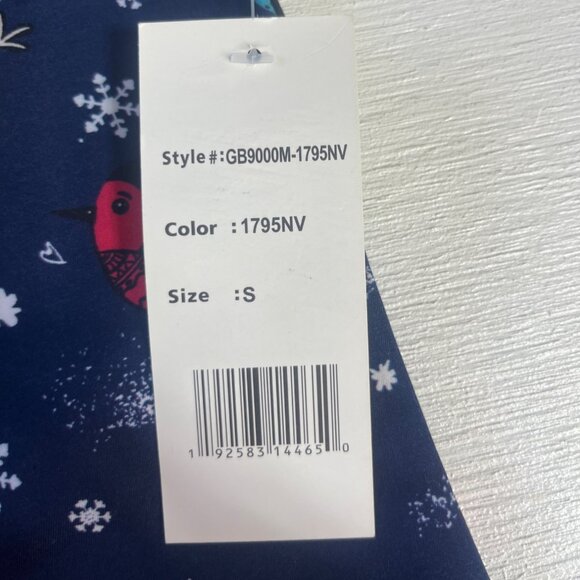 Gabby Brooke Christmas Scrub Top Womens Small Blue New Bird Print - Picture 9 of 10